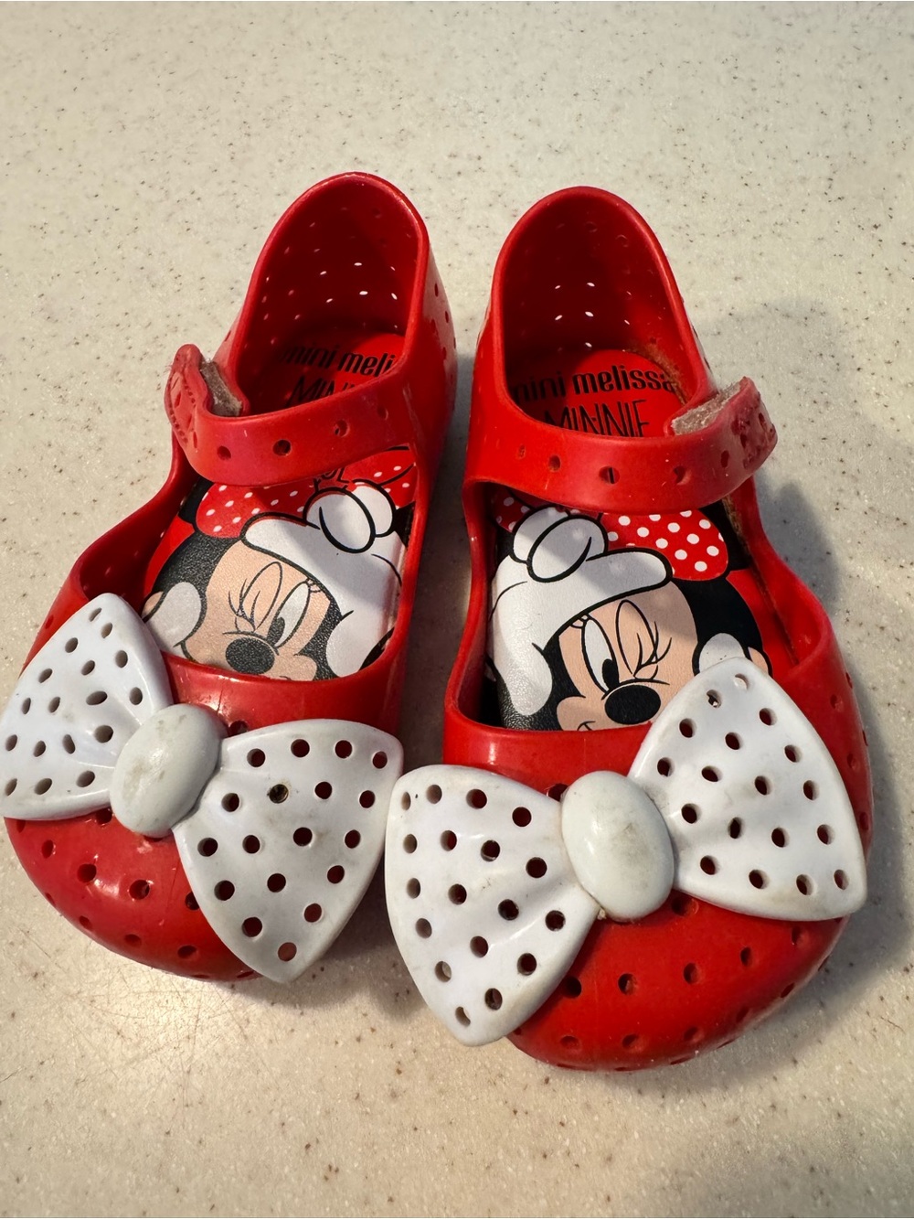 Mini Melissa Red Minnie Bow Jelly Mary Janes with White Bows